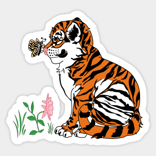 Cute Baby Tiger and Butterfly Sticker